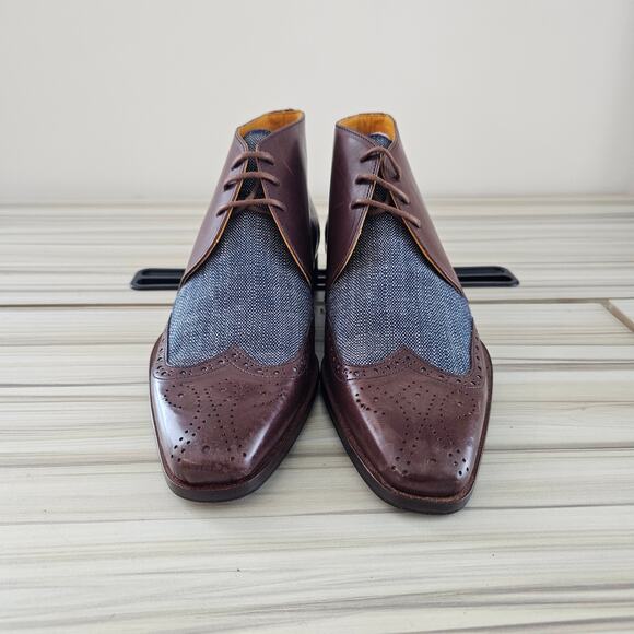 Undandy Men's Brown Denim Chukka Ankle Lace up Leather Boots Size 38 - Picture 4 of 9